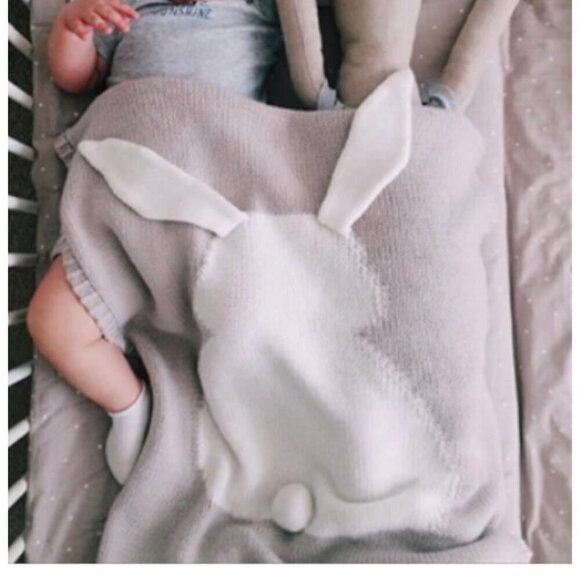 BUNNY Animal Blanket with Poof Tail & Fabric Ears - Picture 3 of 10